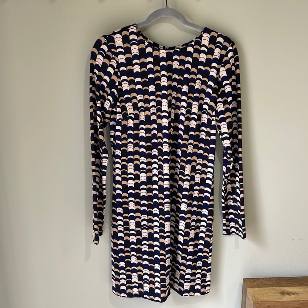 Julie Brown | Navy Printed Long Sleeve Shift Dress | Sz L